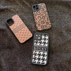 All 3 Iphone14  Leopard and Houndstooth Phone Cases - Brown and Black